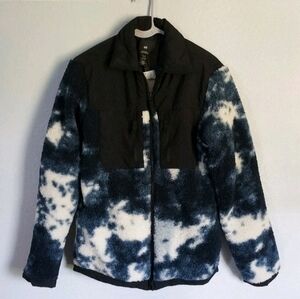 H&M Blue & White Jacket Front Zip And Side Pockets Faux Sheer Men's Size XS NEW